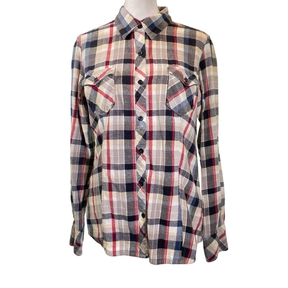 NATURAL REFLECTIONS women's Medium black red flannel button up long sleeve shirt